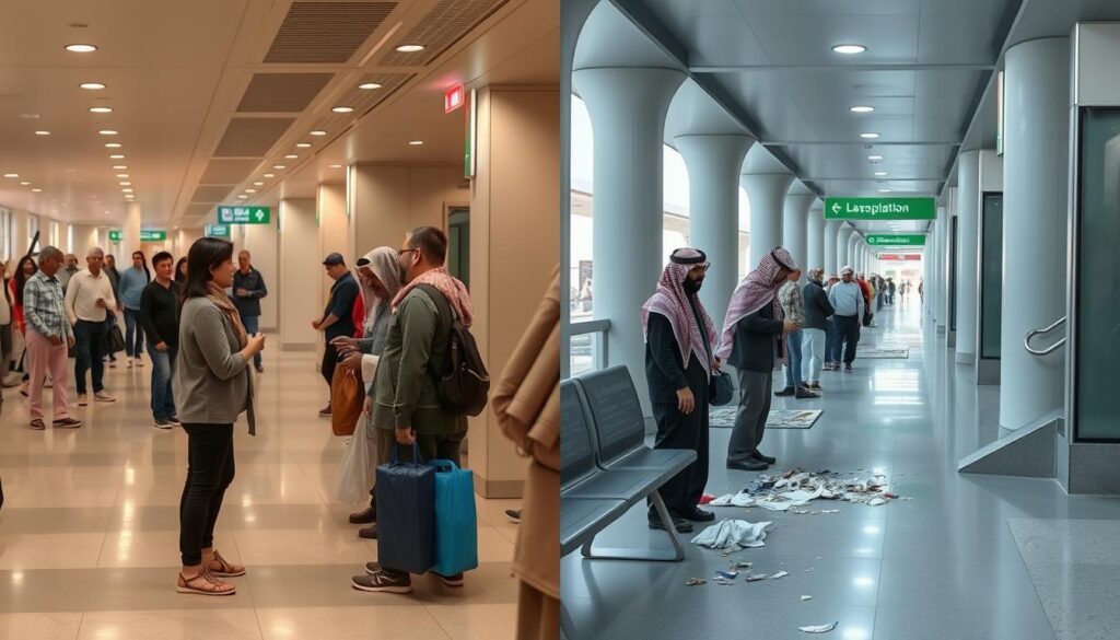 مقارنة بين سلوك إيجابي وسلوك سلبي في التعامل مع المرافق العامة